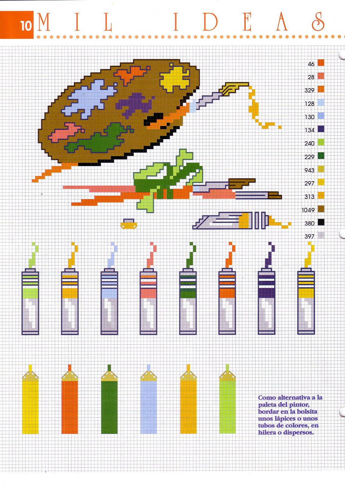 Cross stitch pattern of the color palette of the painter