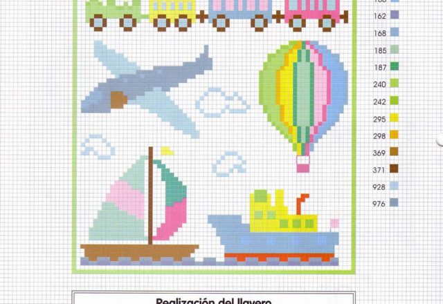 Cross stitch pattern painting with small helicopters (2)
