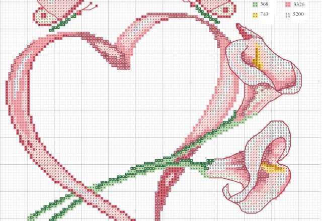 Cross stitch pattern ring pillow with flowers calla lily