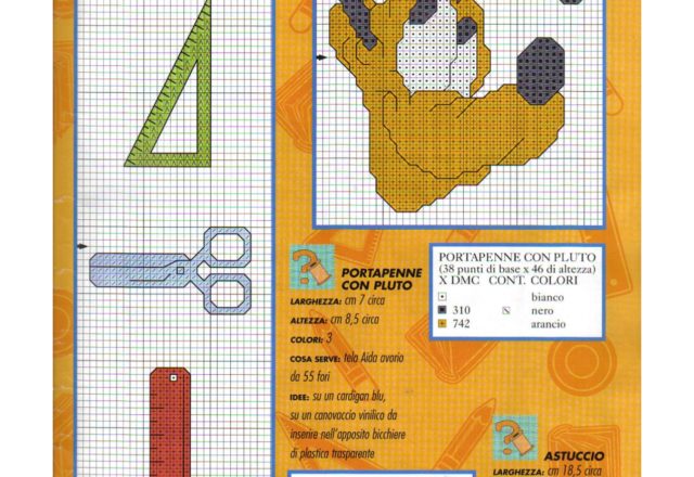Cross stitch patterns Pluto pencil ruler scissors
