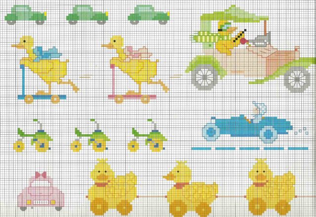 Cross stitch patterns baby blanket ducks tricycle and cars