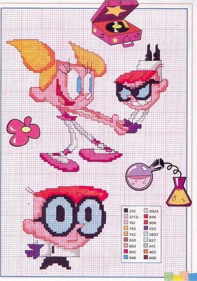 Cross stitch patterns of Dexter’ s Laboratory and the sister (3)