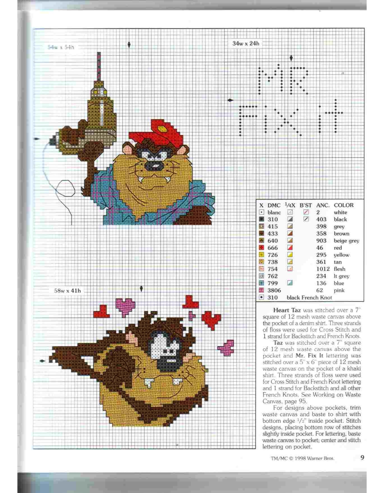 Cross stitch patterns with Taz from Looney Tunes