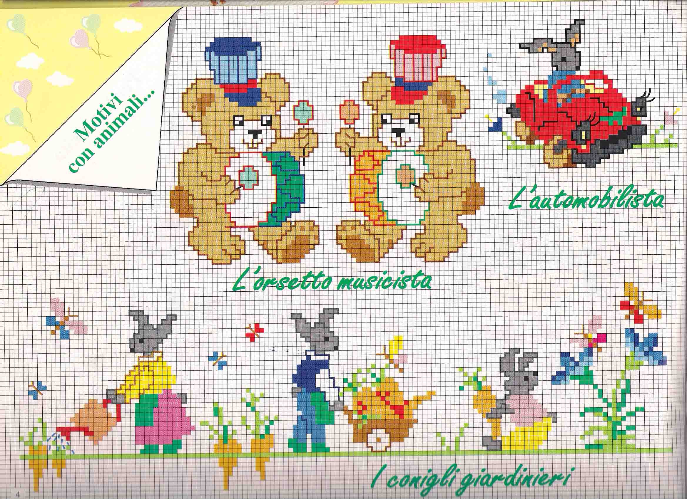 Cross stitch patterns with bunnies and teddy bears