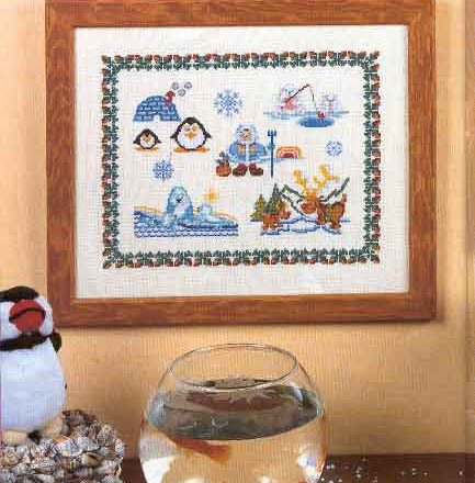 Cross stitch picture with penguins and Eskimos (1)
