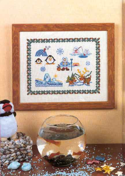 Cross stitch picture with penguins and Eskimos (1)
