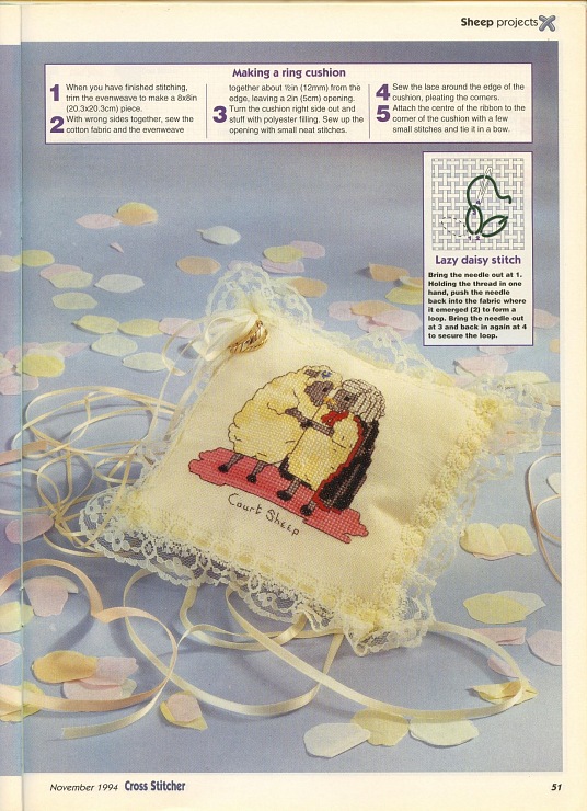 Cross stitch ring pillow with the sheep (1)