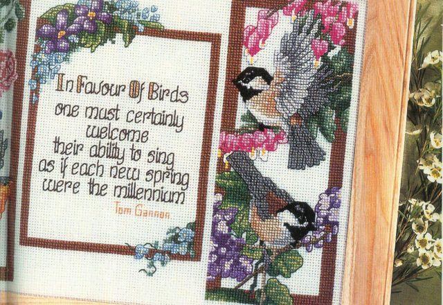 Cross stitch sampler with birds (1)