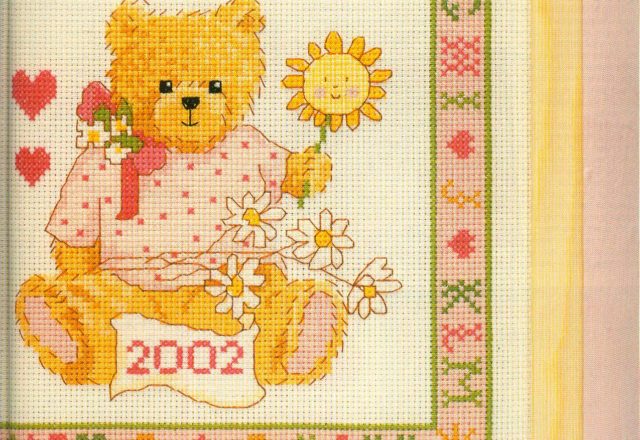 Cross stitch sampler with teddy bear it’ s a girl (1)