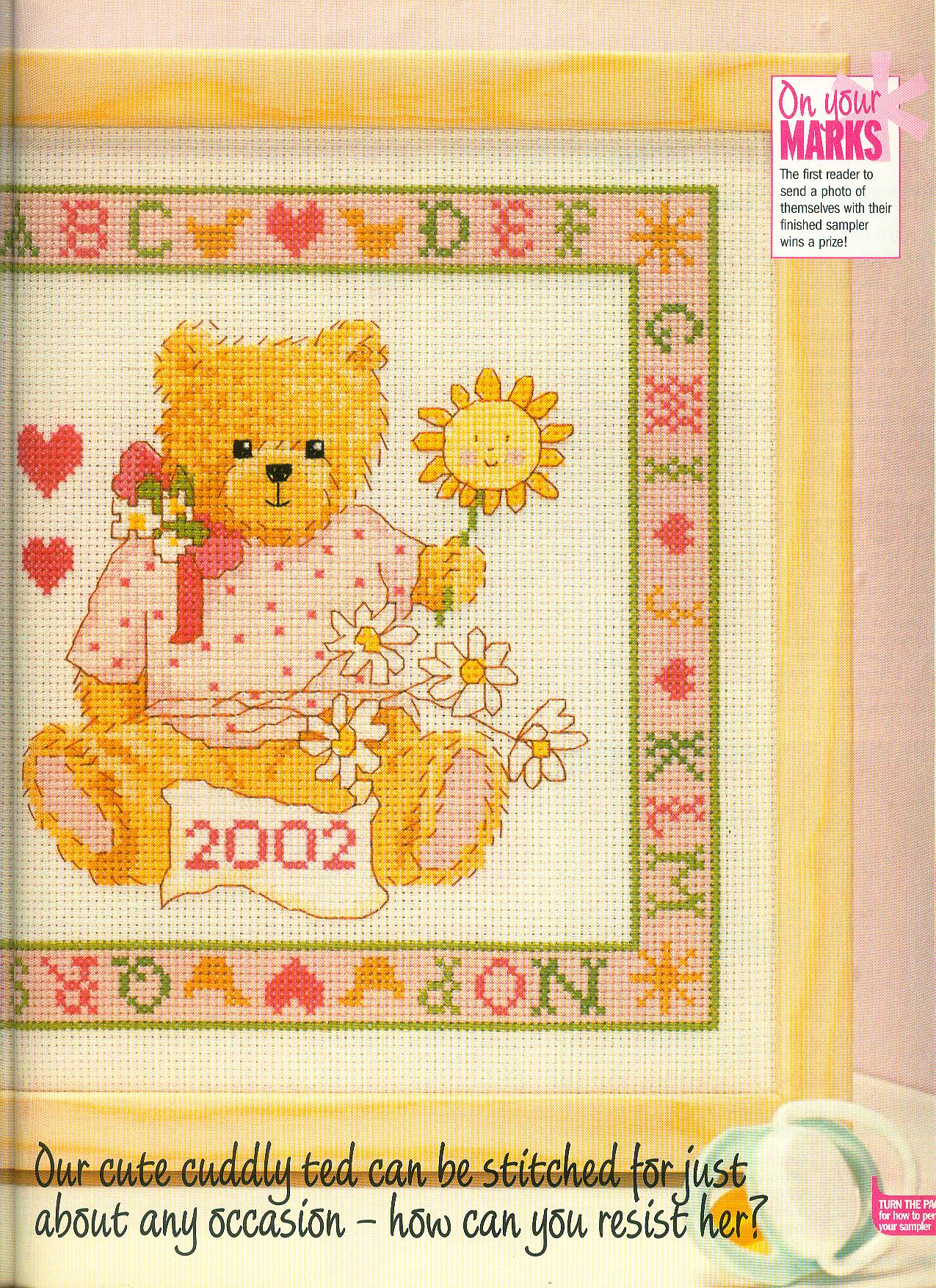 Cross stitch sampler with teddy bear it’ s a girl (1)
