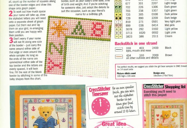 Cross stitch sampler with teddy bear it’ s a girl (2)