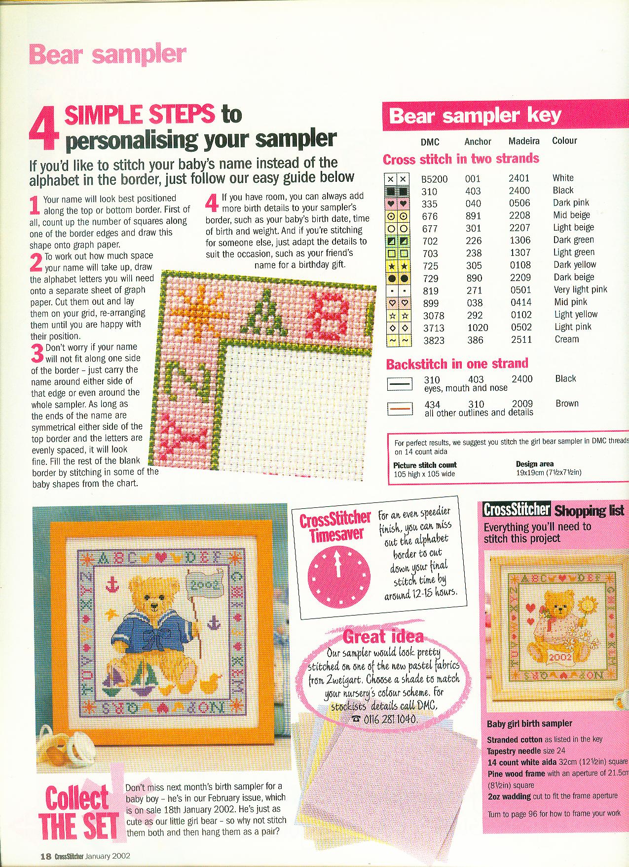Cross stitch sampler with teddy bear it’ s a girl (2)