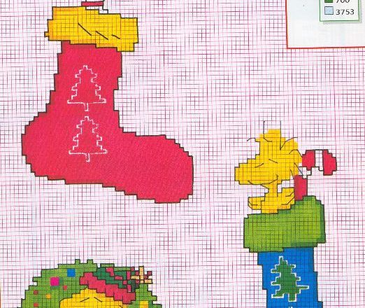 Cross stitch socks of the Epiphany Snoopy Woodstock