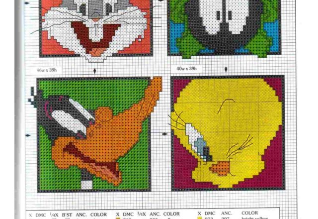 Cross stitch squares with Bugs Bunny Marvin The Matian Daffy Duck and Tweety (1)