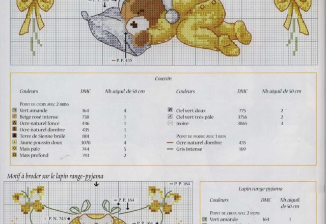 Cross stitch teddy bear sleeping with pajamas