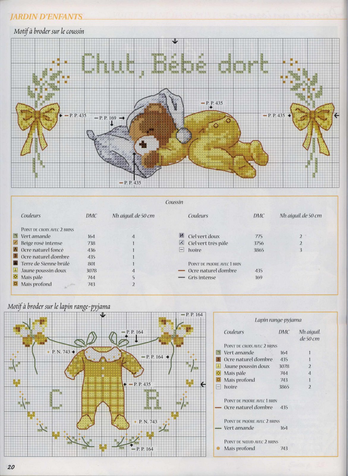 Cross stitch teddy bear sleeping with pajamas