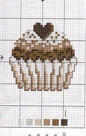 Cupcake with chocolate heart cross stitch patterns
