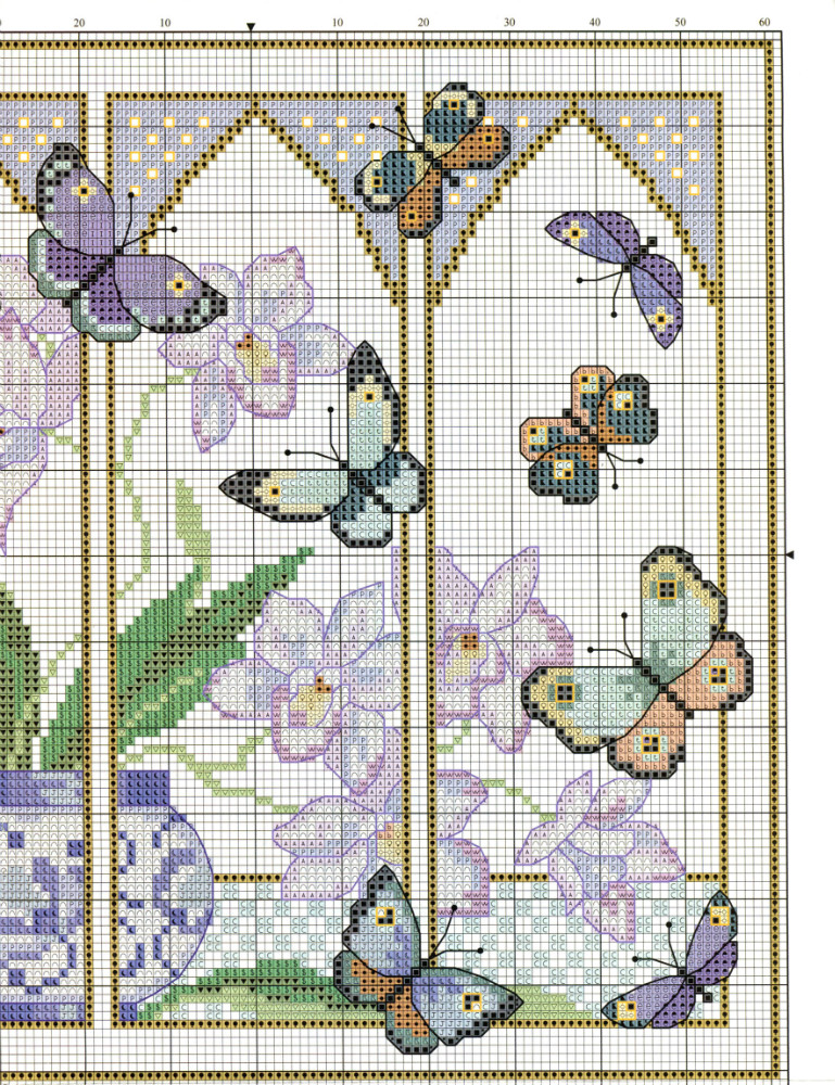 Cute butterflies on the window cross stitch pattern (1)