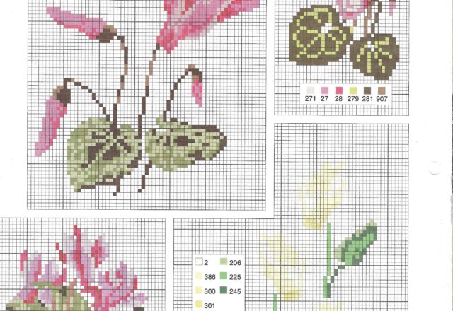 Cyclamen flowers various sizes cross stitch pattern (1)