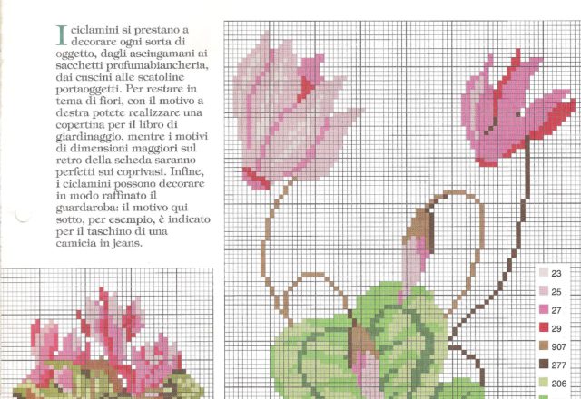 Cyclamen flowers various sizes cross stitch pattern (2)