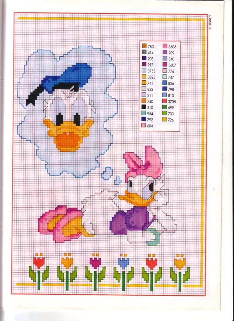 Daisy Duck lying think of Donald Duck cross stitch