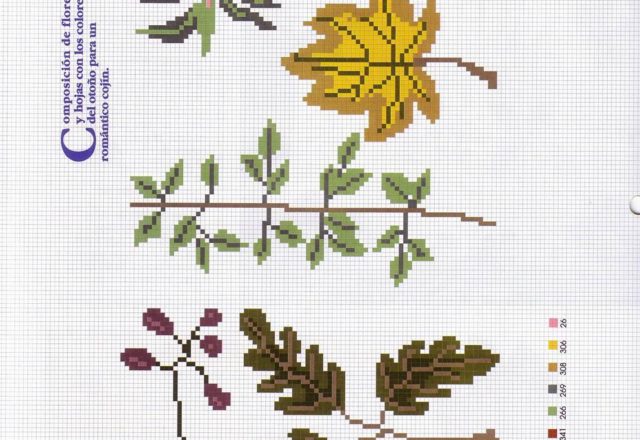 Different types of leaves cross stitch pattern