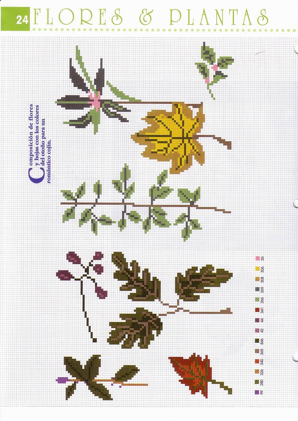 Different types of leaves cross stitch pattern