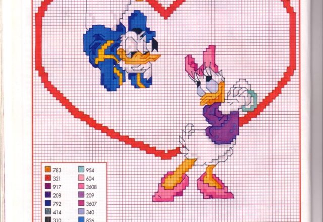 Disney Donald Duck and Daisy Duck in love with small hearts