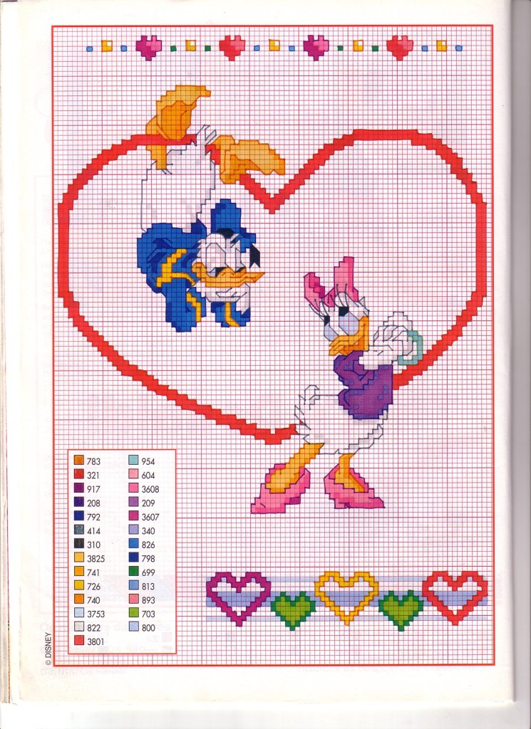 Disney Donald Duck and Daisy Duck in love with small hearts