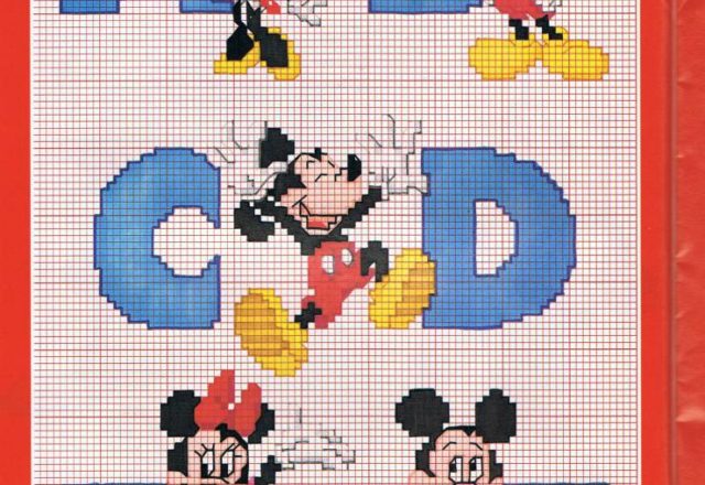 Disney cross stitch alphabet with Mickey Mouse and Minnie Mouse (1)