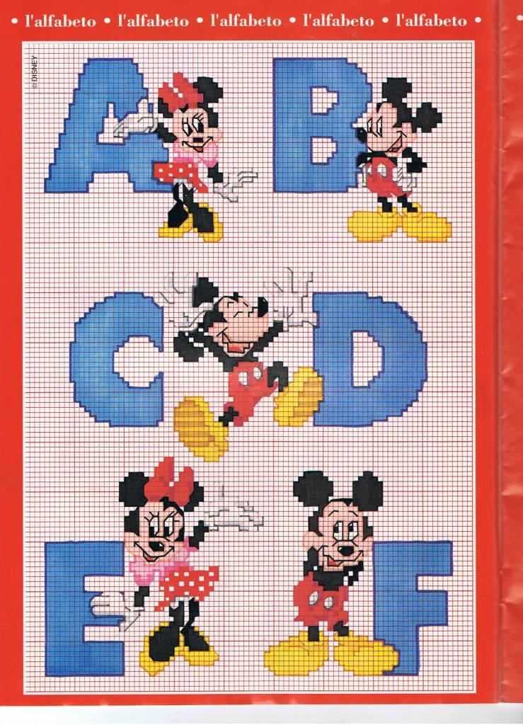 Disney cross stitch alphabet with Mickey Mouse and Minnie Mouse (1)
