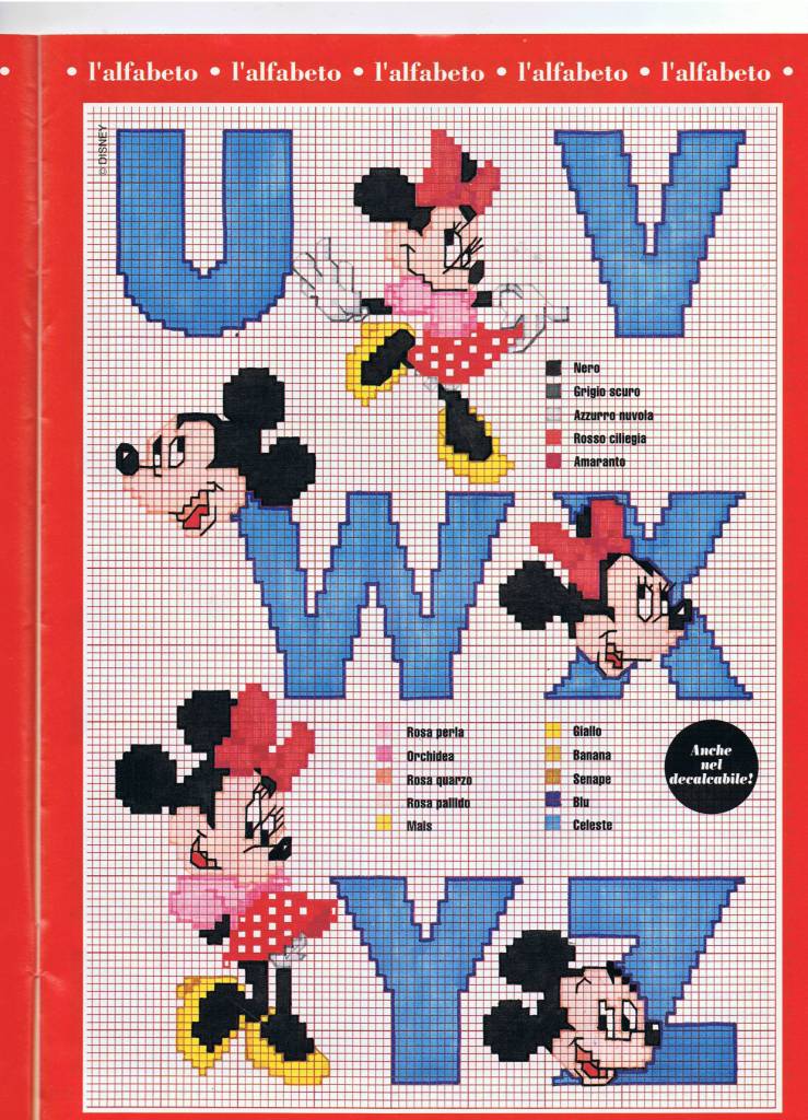 Disney cross stitch alphabet with Mickey Mouse and Minnie Mouse (4)