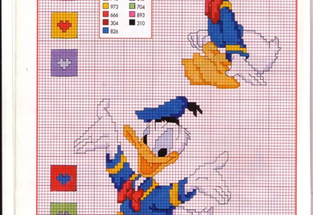 Donald Duck funny and smiling cross stitch pattern