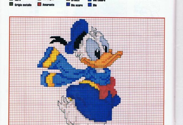 Donald Duck skates on the ice cross stitch pattern