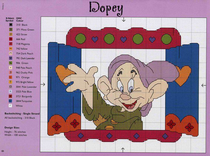 Dopey The Seven Dwarfs cross stitch pattern