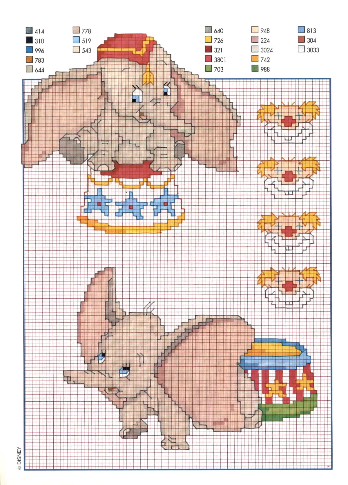 Dumbo at circus cross stitch pattern