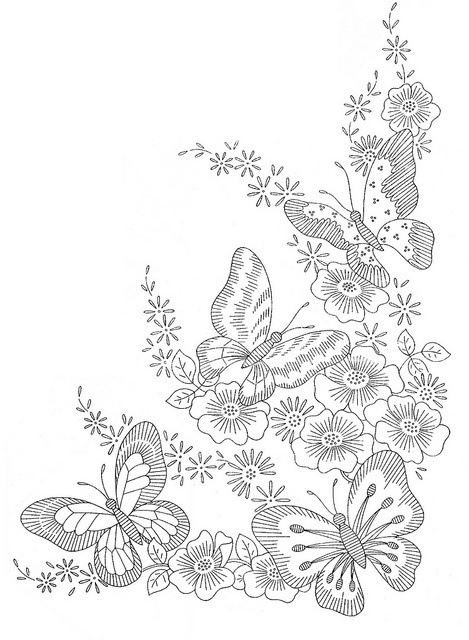 Edge finishing with butterflies and flowers embroidery design