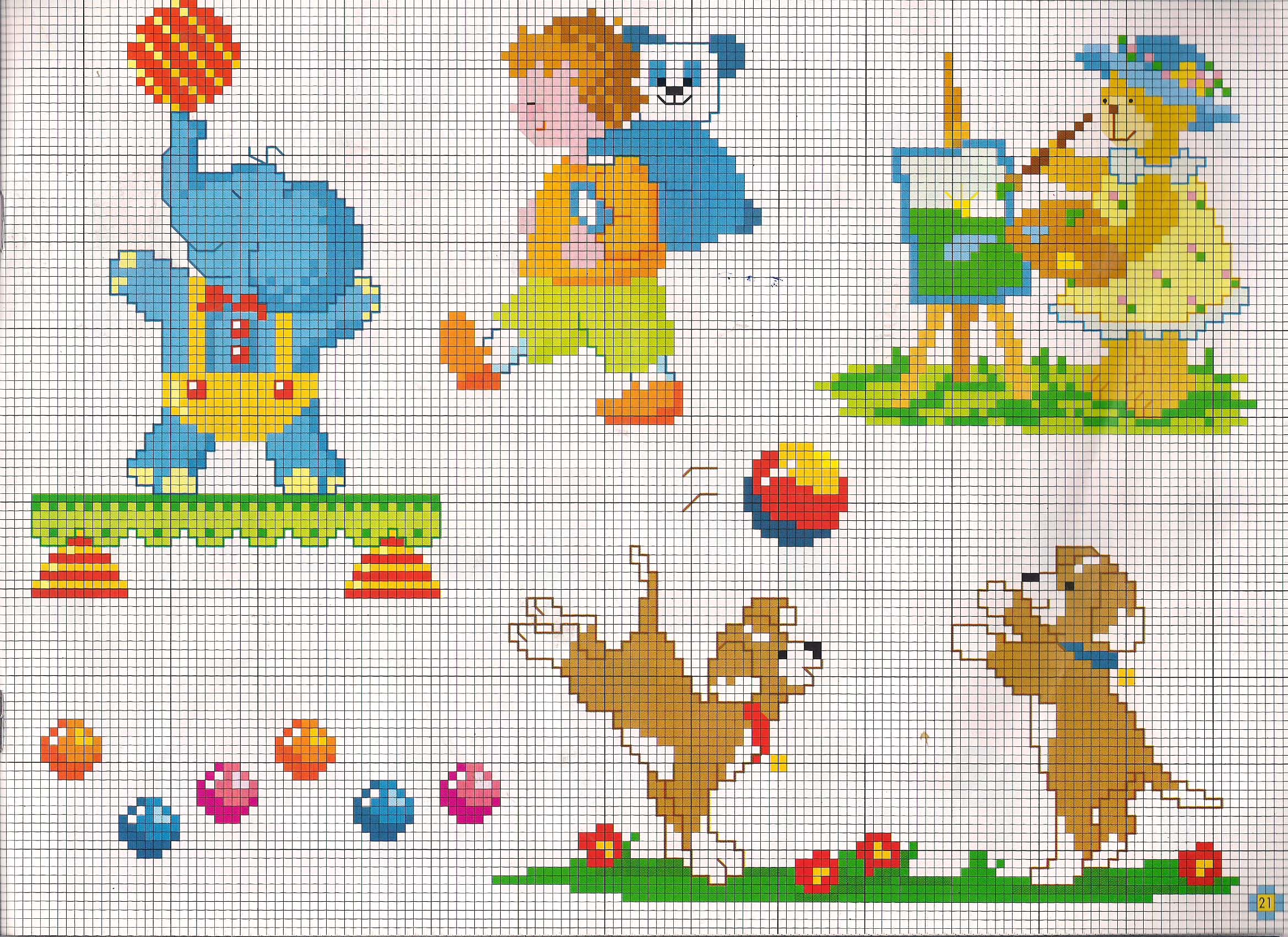 Elephants and teddy bears playing baby cross stitch patterns