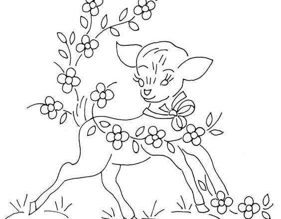 Embroidery design Disney Bambi with flowers