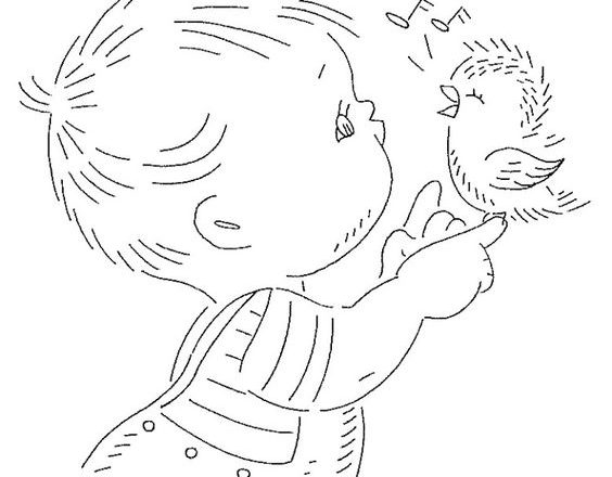 Embroidery design baby boy with sparrow