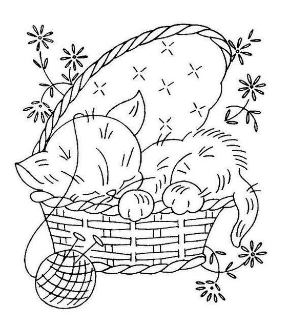 Embroidery design cat sleeping in the basket