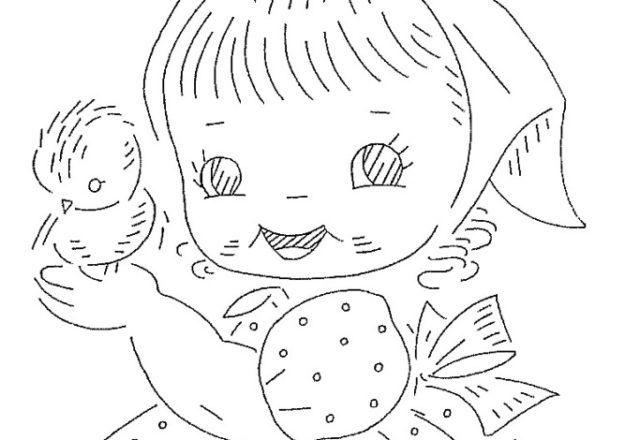 Embroidery pattern baby girl with sparrow