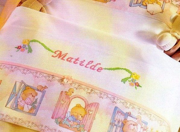 Enfant cross stitch cot sheets birds and name (1)