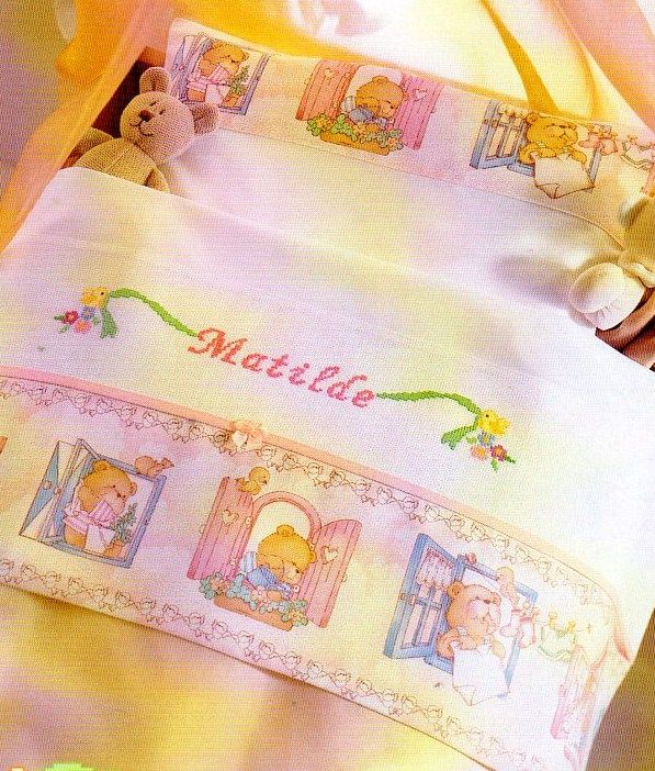 Enfant cross stitch cot sheets birds and name (1)