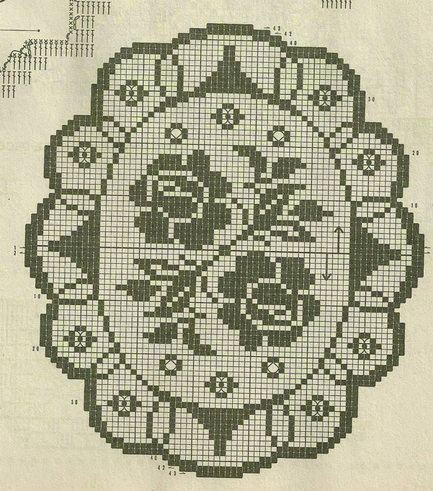 Filet design oval doily with roses