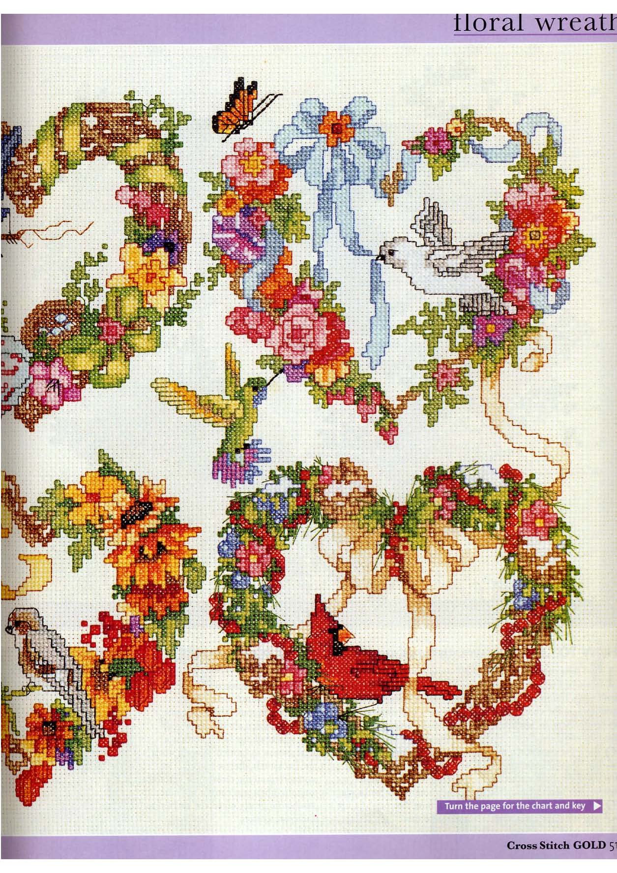 Floral garlands of four seasons cross stitch pattern (1)
