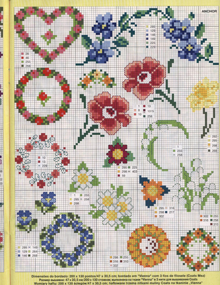 Flowers and garlands cross stitch pattern