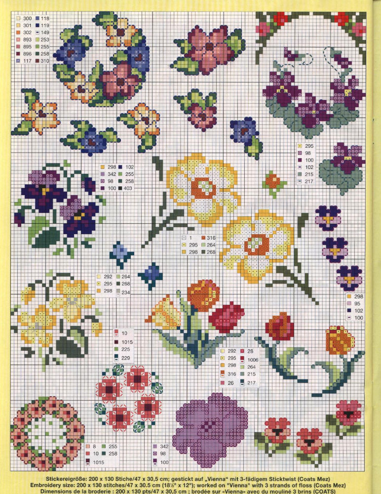 Flowers of different sizes cross stitch pattern