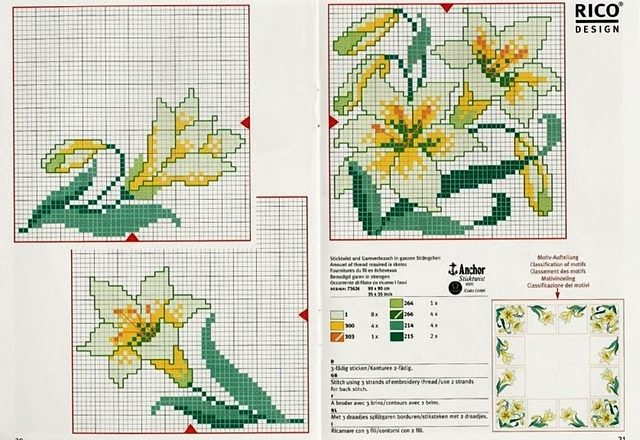 Flowers white lilies cross stitch pattern