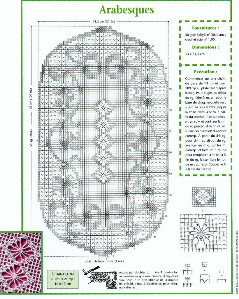 Free crochet filet design oval arabesque doily